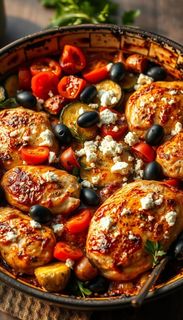 Mediterranean chicken zucchini bake