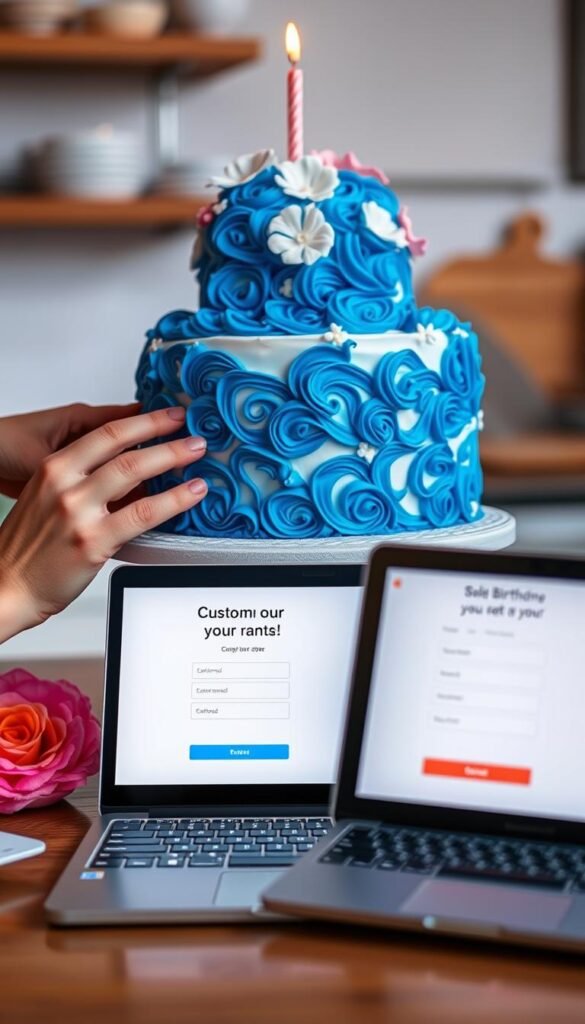 how to order blue and white cake in images