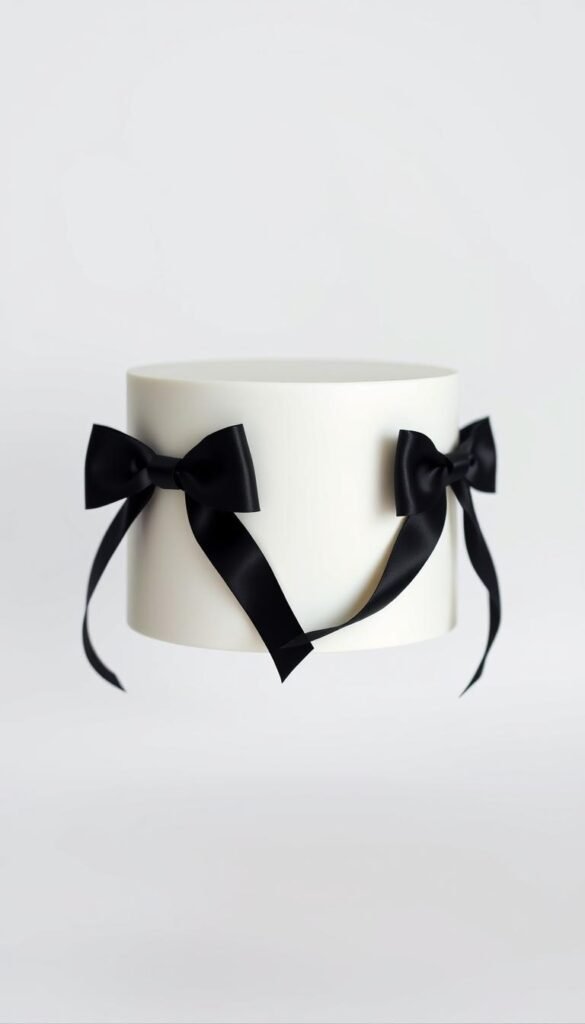 neutral white cake with black bows
