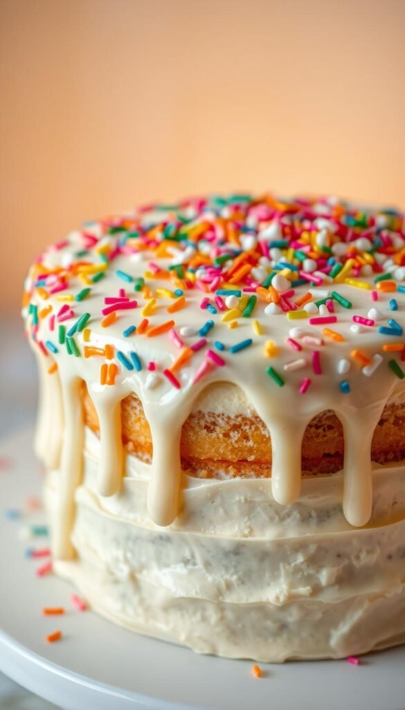 sprinkle drip top cake