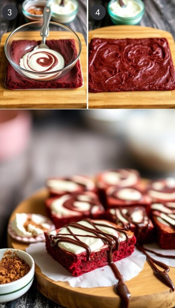 step-by-step red velvet cheesecake brownies