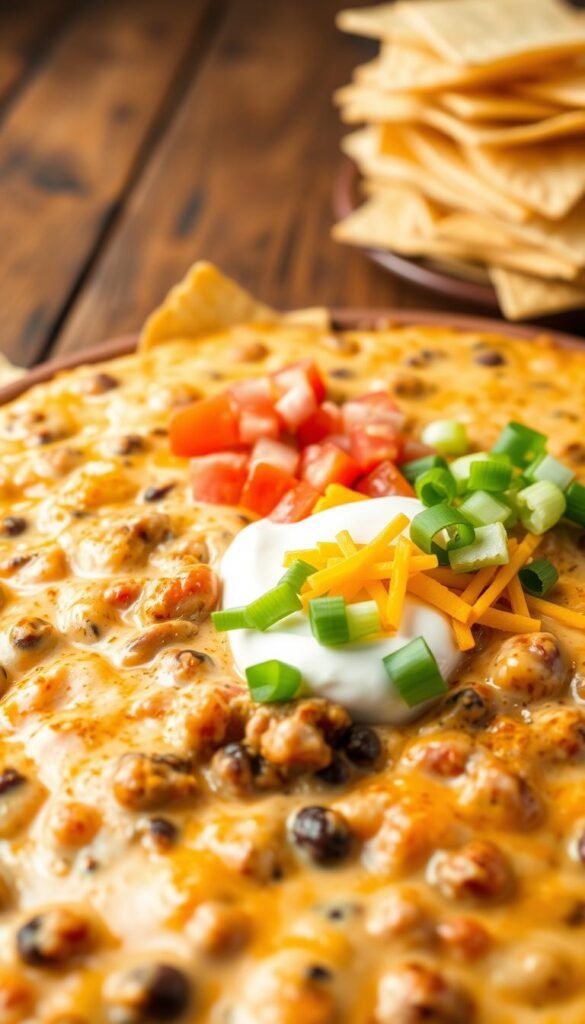 Cheesy Ground Beef and Black Bean Taco Dip