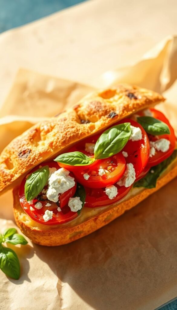Mediterranean Veggie Delight Focaccia Sandwich