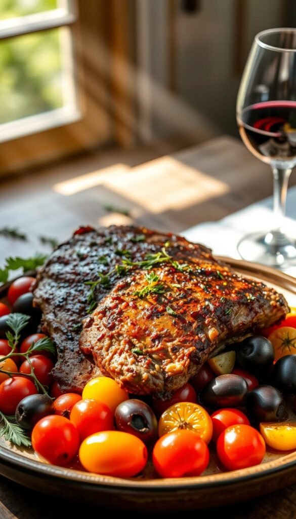 Mediterranean brisket with olives and tomatoes