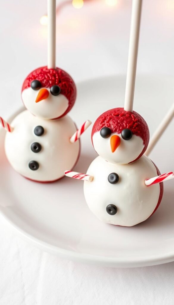 Red Velvet Snowman Cake Pops