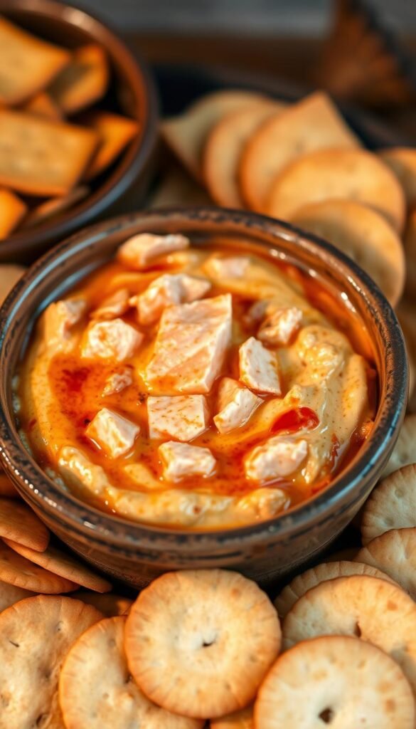Spicy Cajun Salmon Dip with crackers