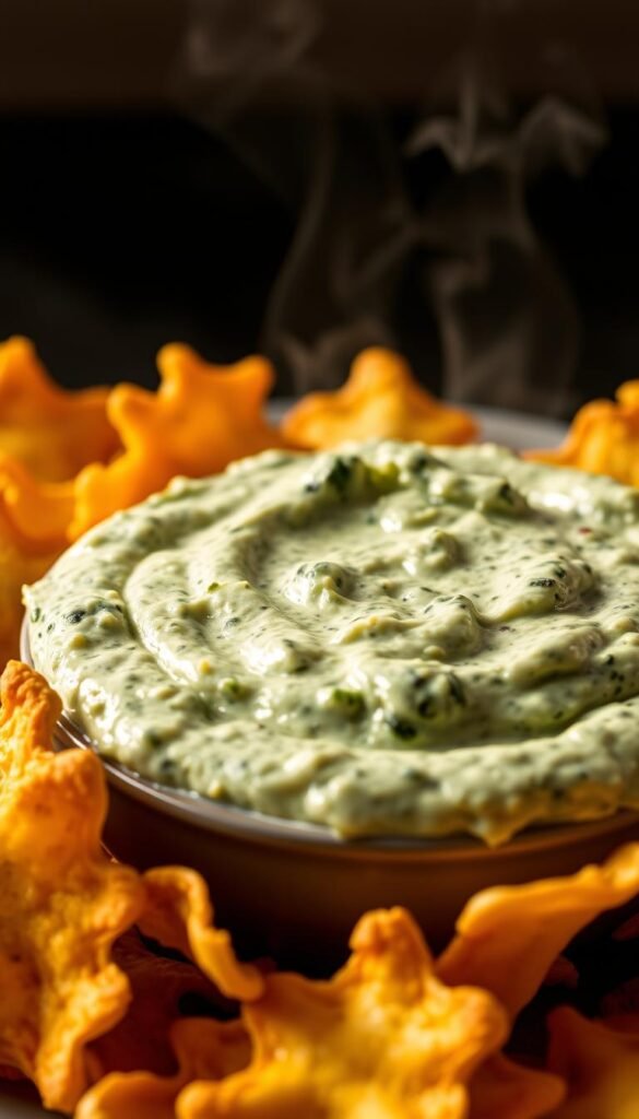 Spicy Spinach Artichoke Dip with Pepper Jack Crisps Spicy Spinach Artichoke Dip with Pepper Jack Crisps