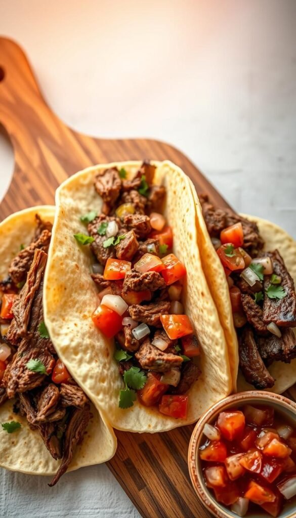 brisket tacos with homemade salsa