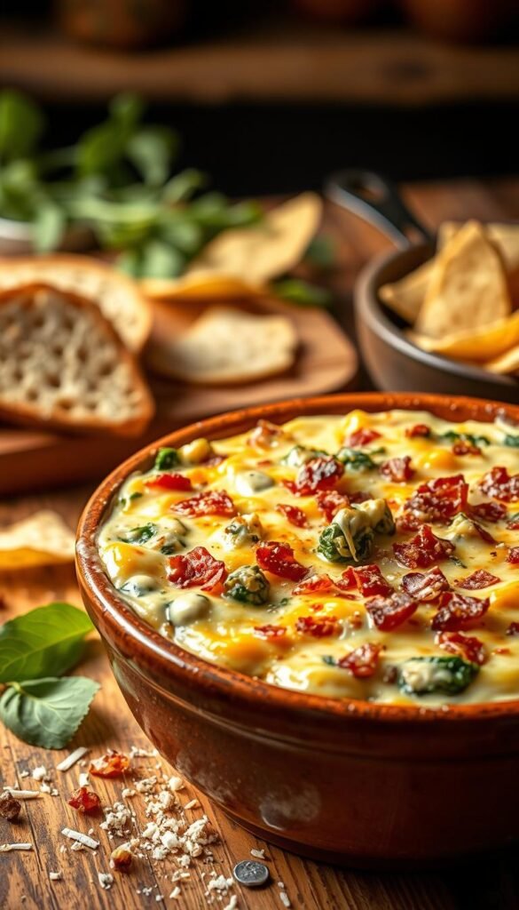 cheesy bacon spinach artichoke dip