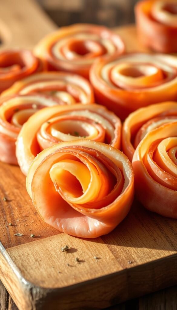 classic ham and cheddar roll-ups