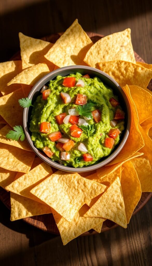 homemade tortilla chips with guacamole