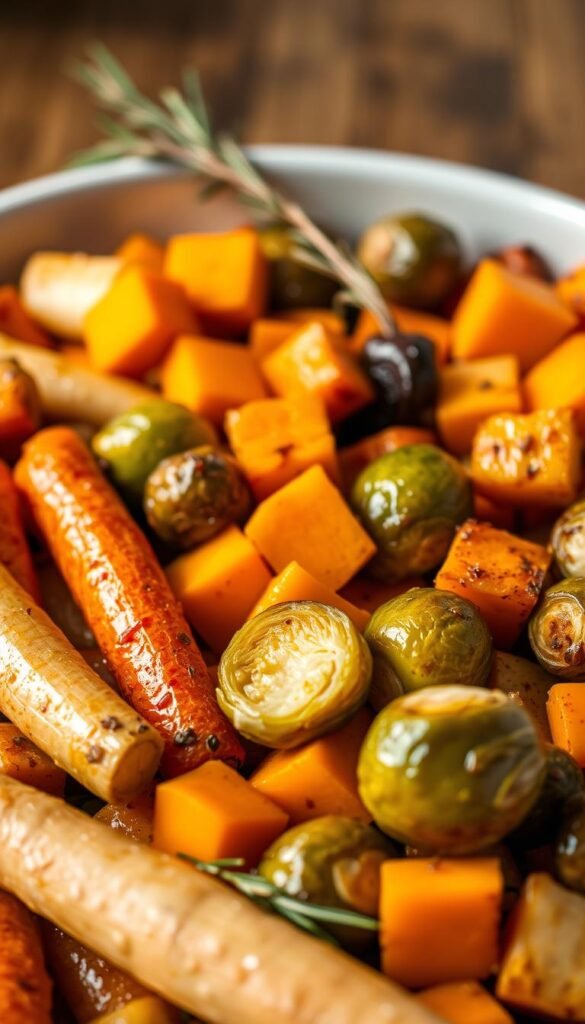 honey-glazed roasted winter vegetables