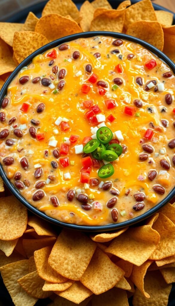 hot cheesy refried bean taco dip