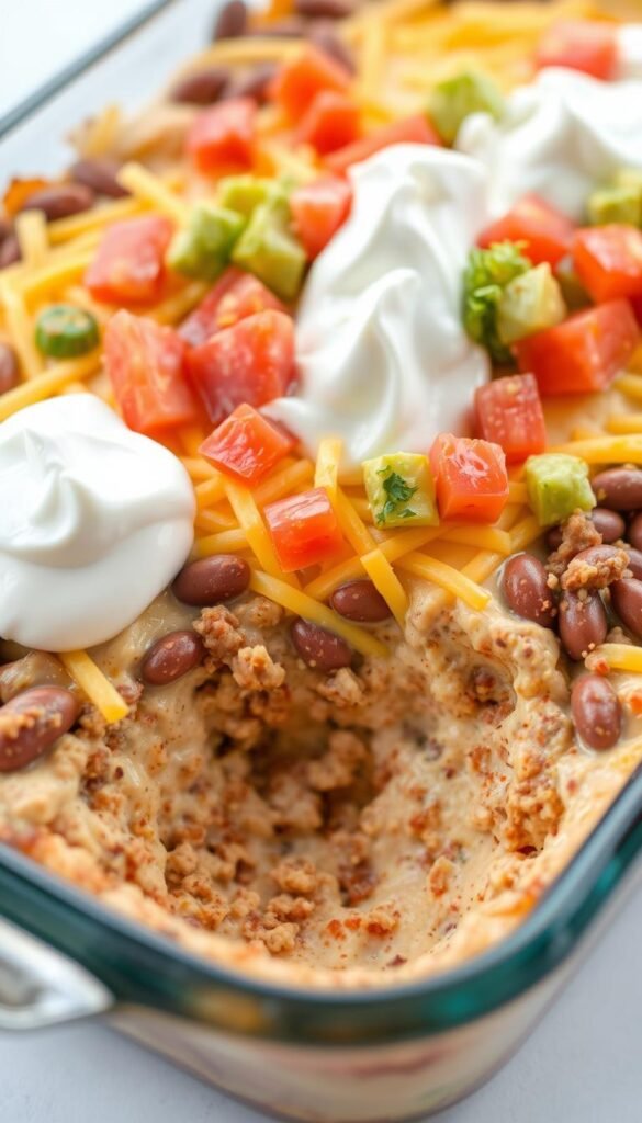 layered taco dip with cream cheese