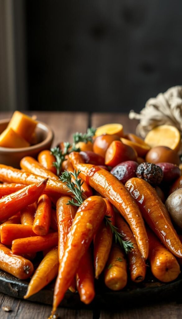 maple glazed root vegetables