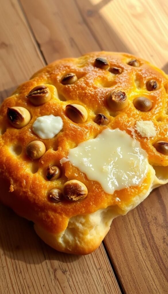 roasted garlic and three-cheese focaccia