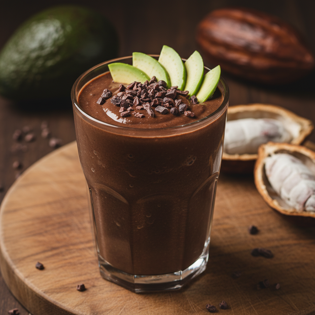 Creamy avocado chocolate smoothie for weight losing without milk