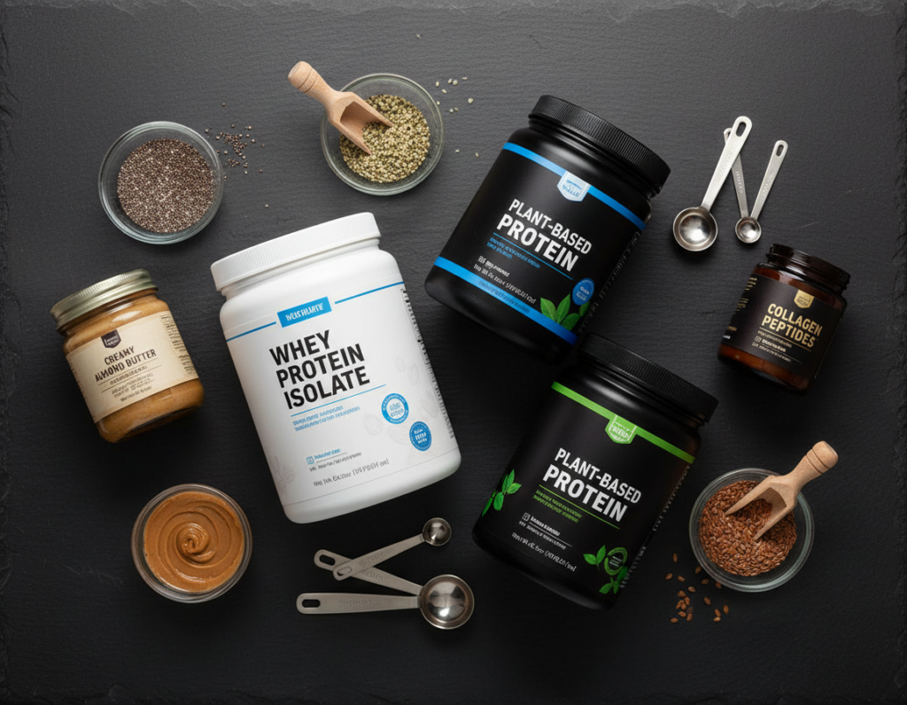 Variety of protein powder options and nut butter for smoothies for weight losing without milk