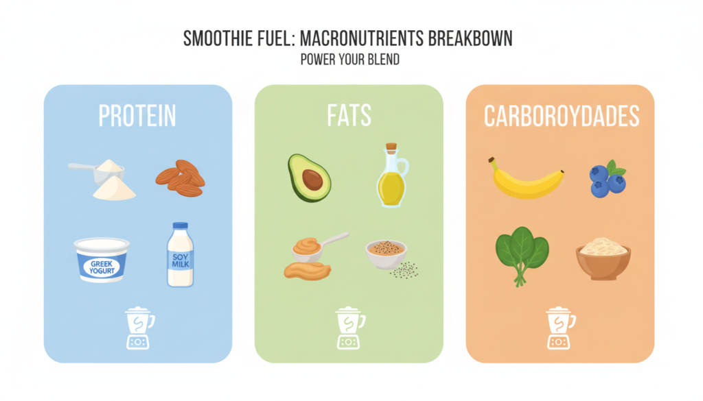 Visual representation of macronutrient balance in smoothies for weight losing without milk