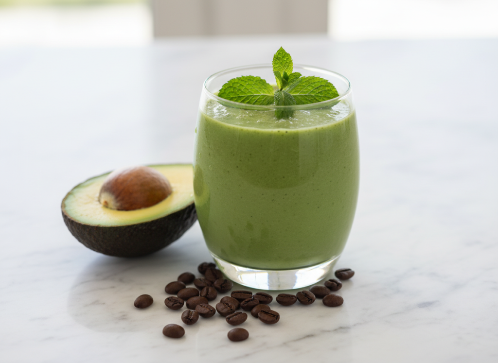 avocado mint coffee protein smoothie recipe with green color
