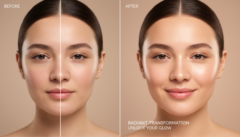 before and after results of green smoothie recipes for healthy glowing skin