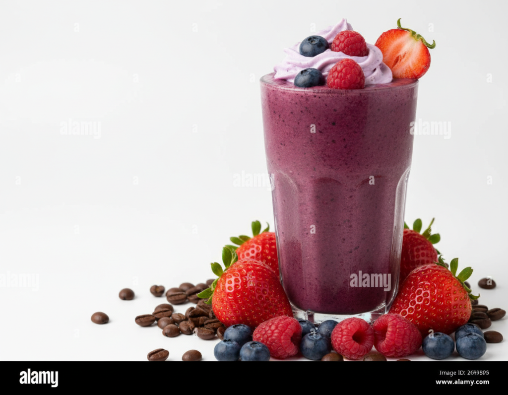 berry coffee protein smoothie recipe with mixed berries