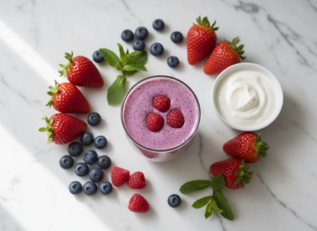 berry smoothie with mixed berries and Greek yogurt