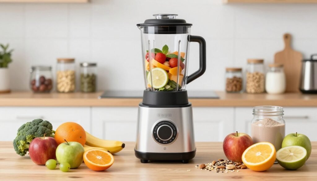 blender with fresh smoothie ingredients