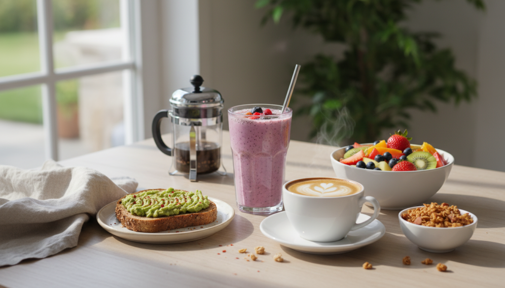 breakfast protein smoothies with morning spread