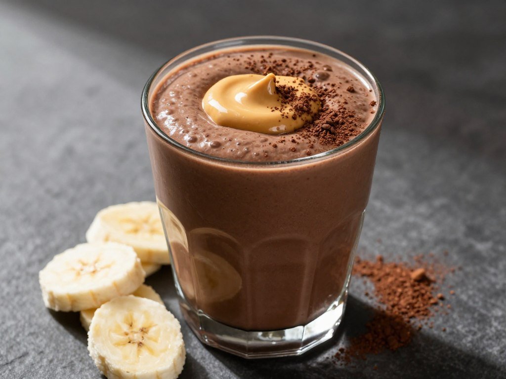chocolate protein smoothie with peanut butter