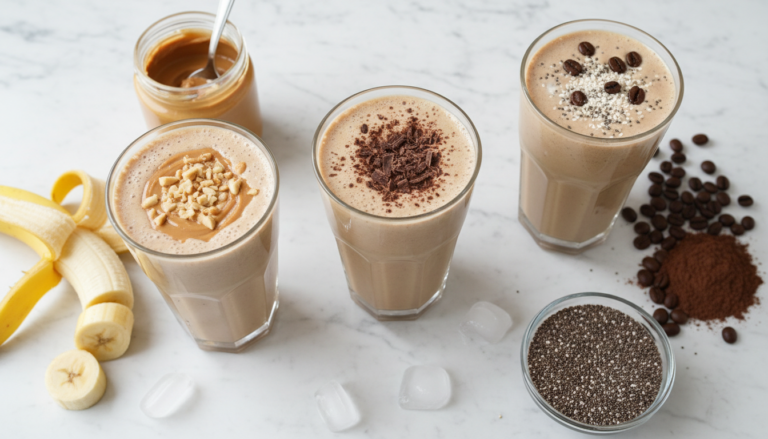 coffee protein smoothie recipes with various ingredients