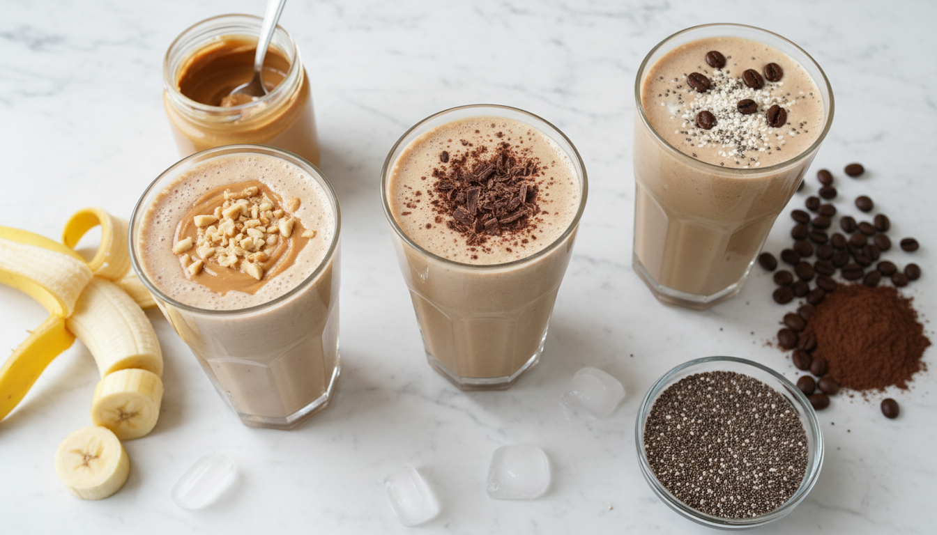 coffee protein smoothie recipes with various ingredients