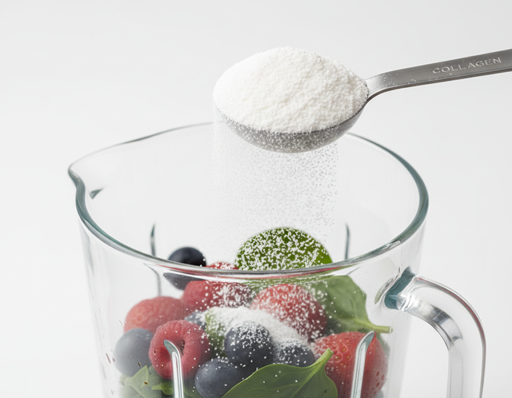 collagen powder being added to a skin smoothie