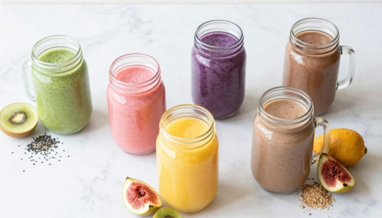 colorful protein smoothie recipes healthy in glass jars