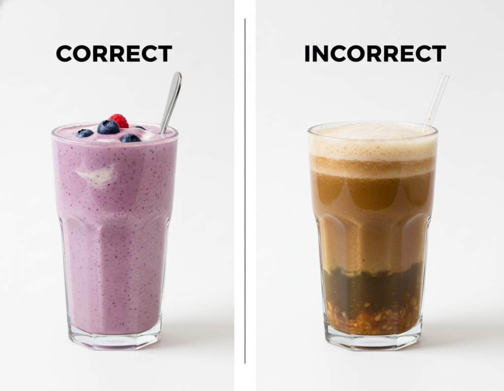comparison of correct versus incorrect smoothie consistency