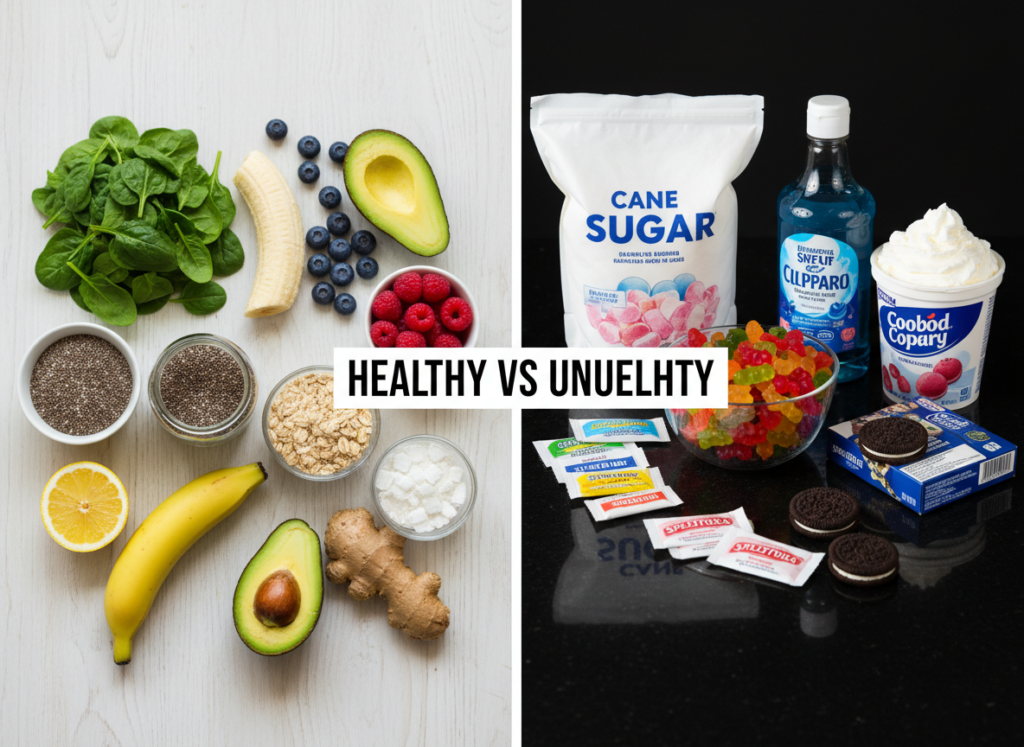 comparison of healthy versus unhealthy smoothie ingredients