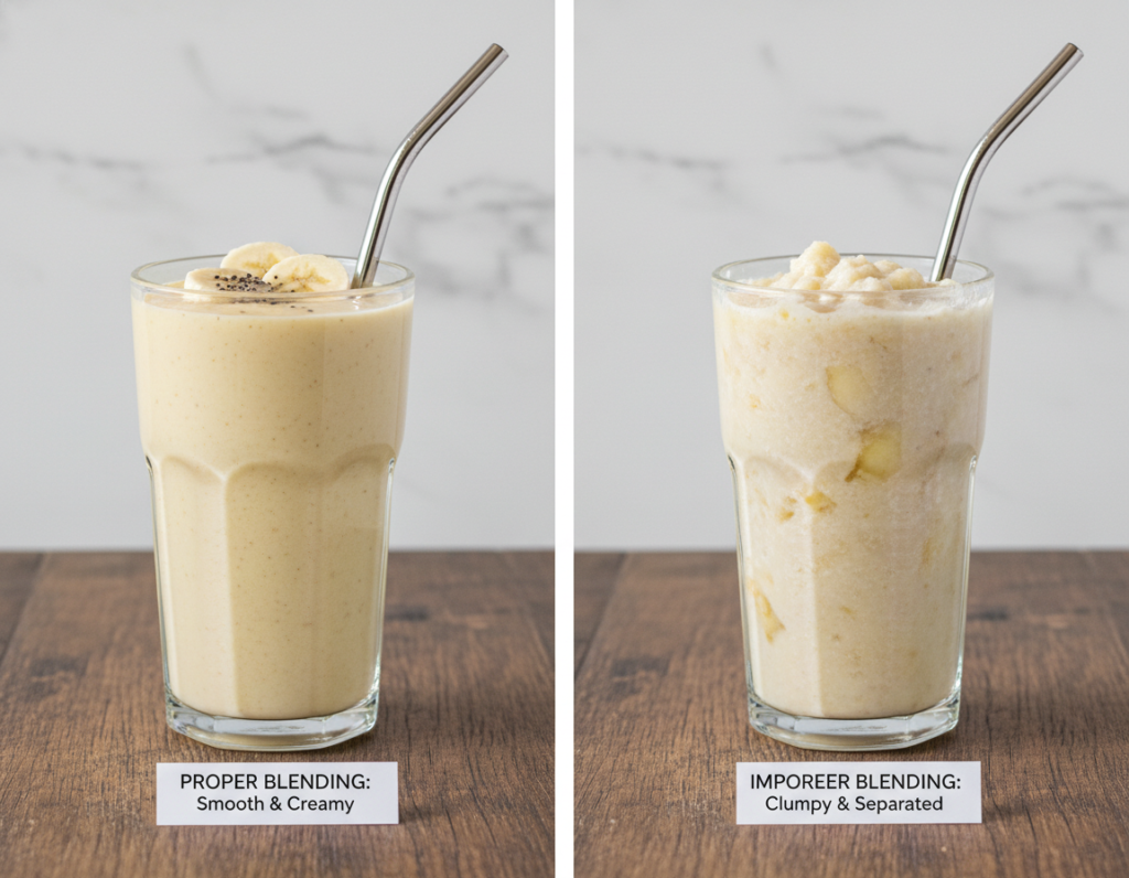 comparison of properly blended versus poorly blended protein smoothie