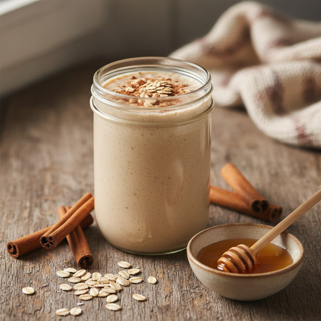 creamy oat smoothie with cinnamon topping