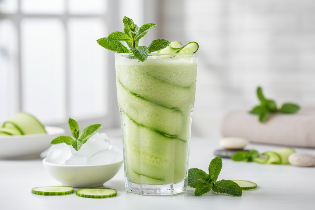 cucumber mint green smoothie for skin hydration and glow