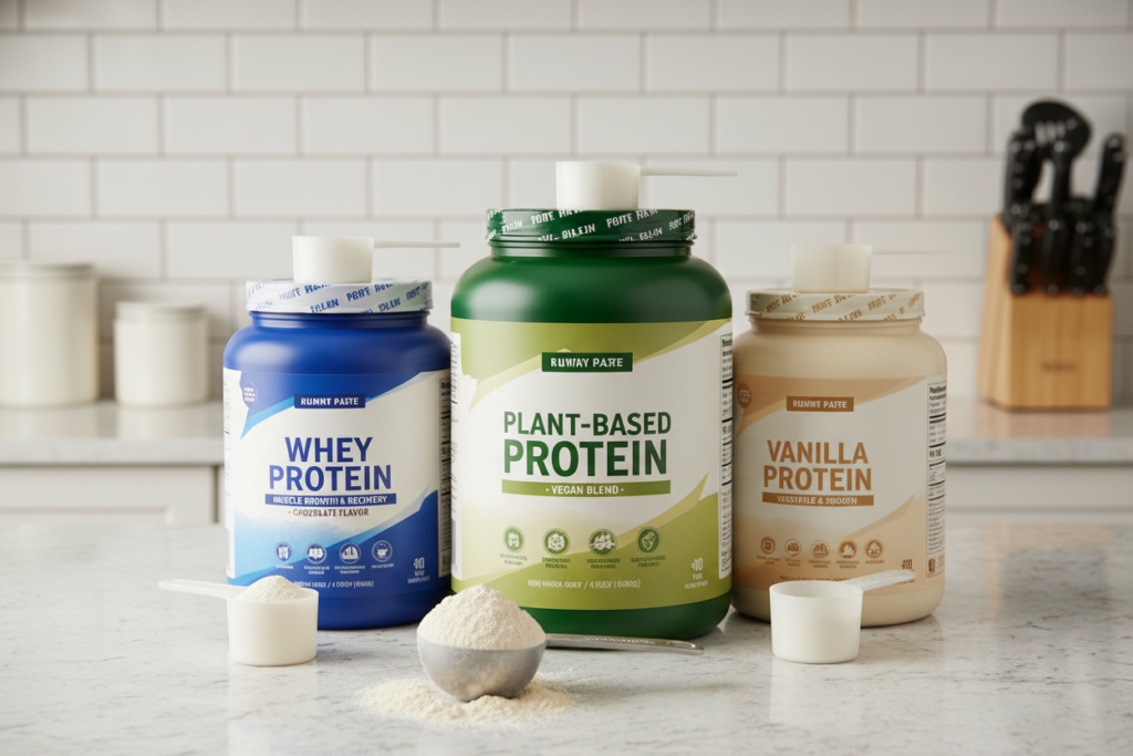 different types of protein powder containers for smoothies