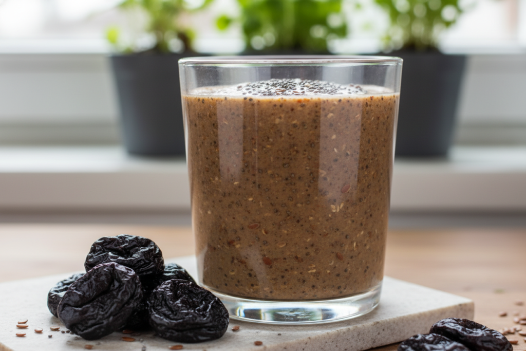 fiber-rich smoothie with visible seeds and texture