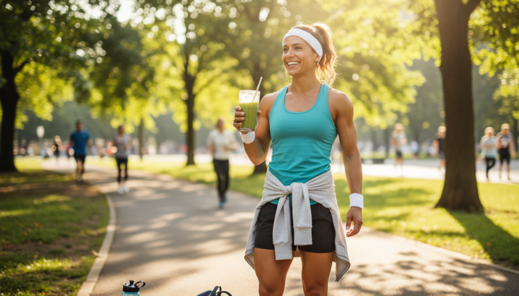 fit person enjoying healthy smoothie outdoors