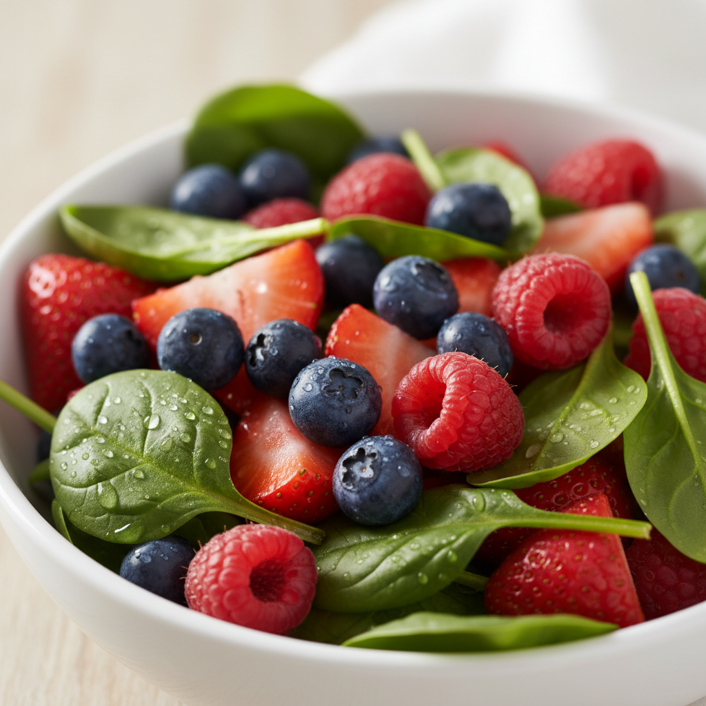 fresh berries and spinach for glowing skin smoothie
