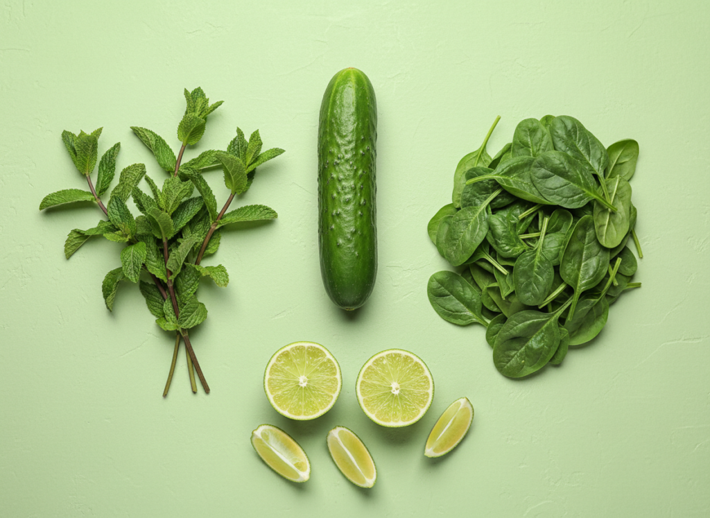 fresh cucumber and mint ingredients for skin-supporting green smoothie