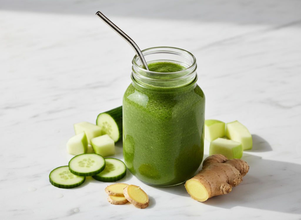 green detox glow smoothie with cucumber and apple
