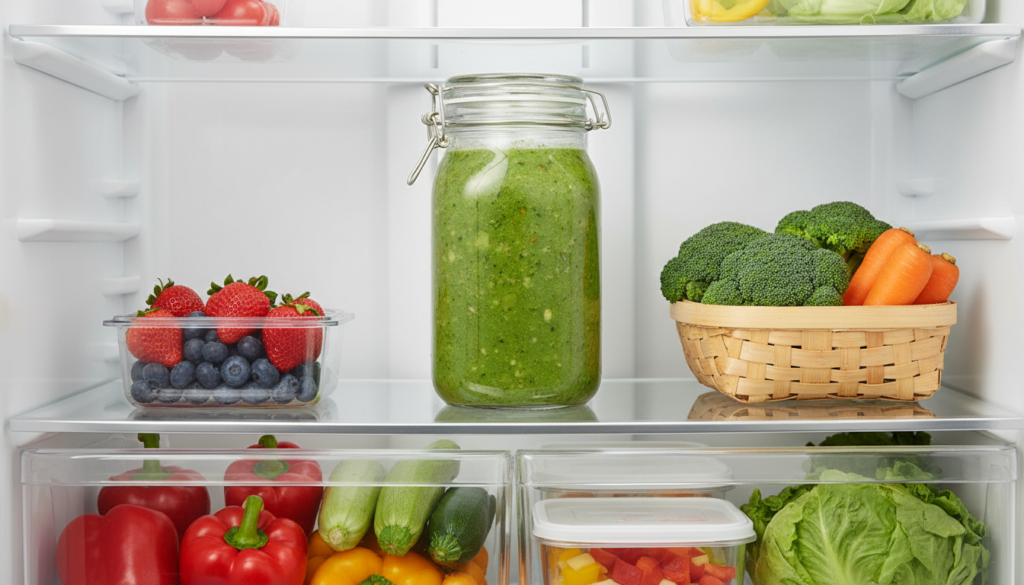 green smoothie in airtight container for proper storage