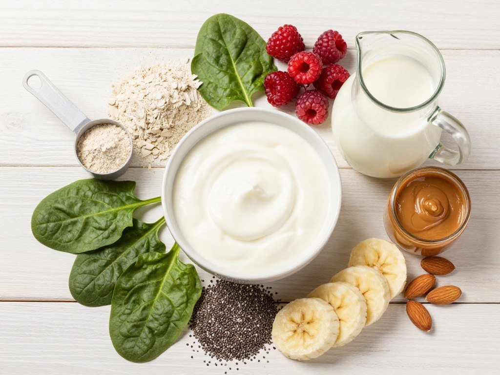 ingredients for protein smoothie recipes healthy spread on counter ingredients for protein smoothie recipes healthy spread on counter