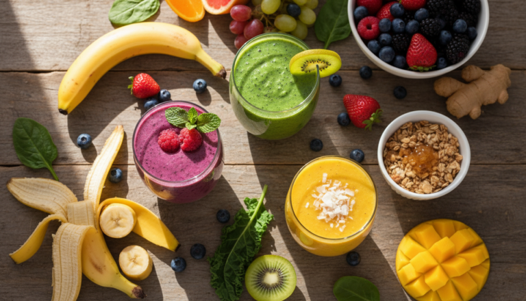 morning smoothie recipes healthy breakfast smoothies in colorful glasses