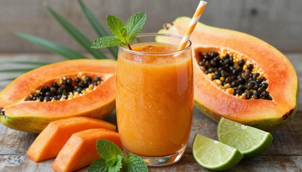 papaya smoothie with tropical fruits