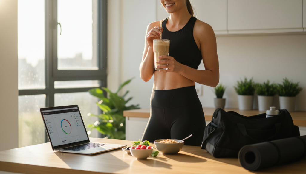 person enjoying coffee protein smoothie for breakfast